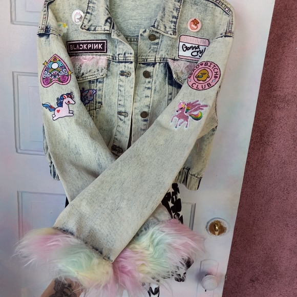 SOLD Kawaii pastel goth cropped acid washed ooak jacket! SHE READY! - Picture 6 of 13